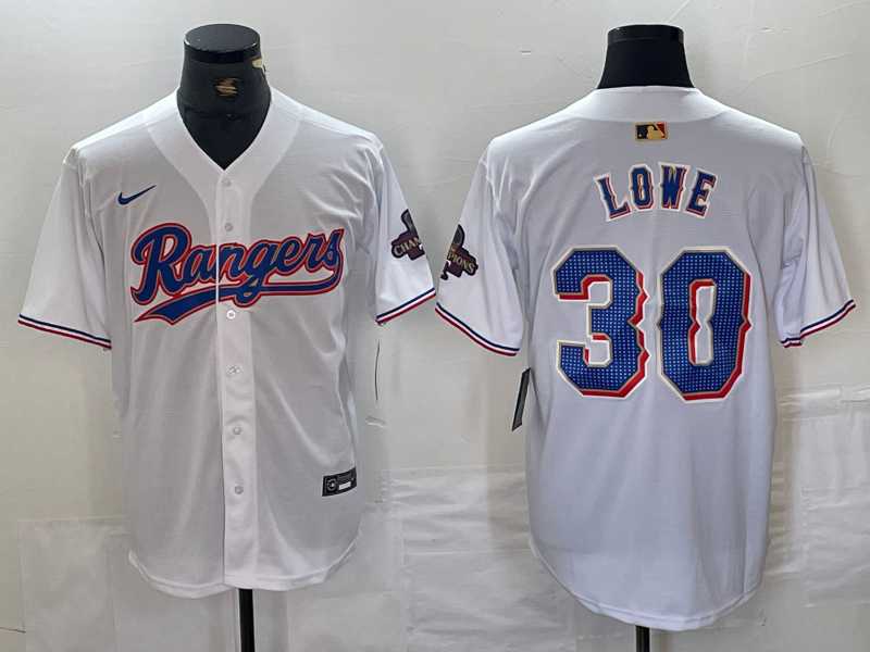 Mens Texas Rangers #30 Nathaniel Lowe White 2024 Gold Collection Limited Cool Base Jersey